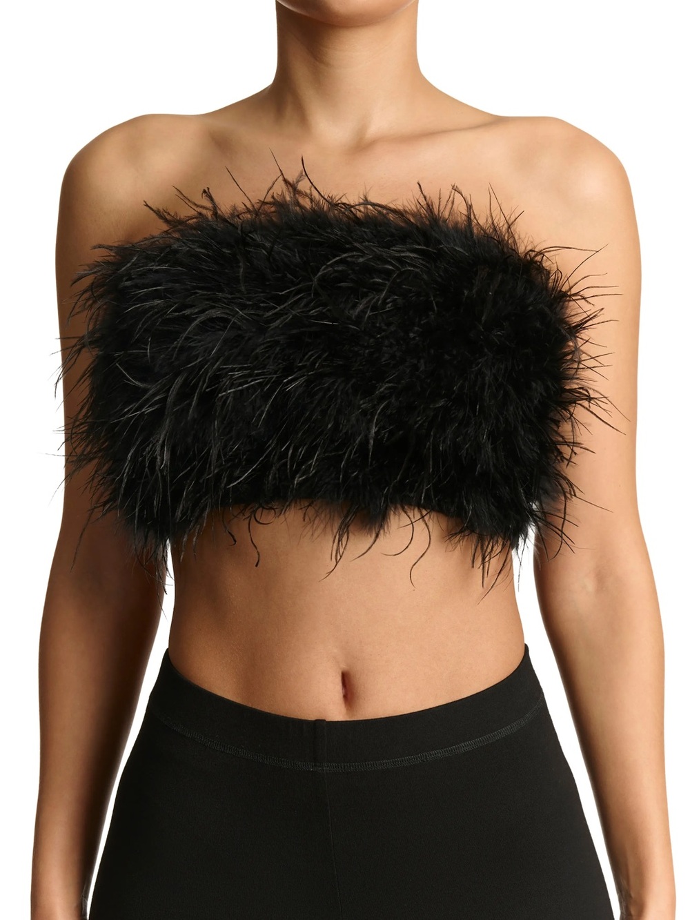 Black Ostrich Feather Bandeau Crop Top - Women
